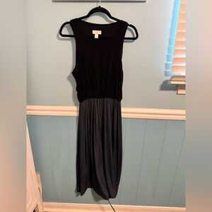 LOFT Black Sleeveless Midi Dress with Pleated Skirt